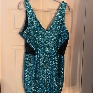 bebe Shimmering Blue Sequin Mini Dress